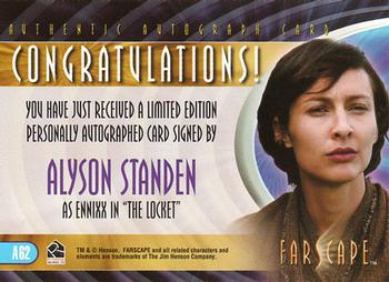 2004 Rittenhouse Farscape Through the Wormhole - Autographs #A62 Alyson Standen Back