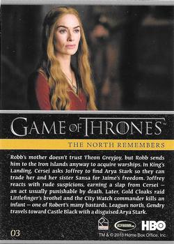 2013 Rittenhouse Game of Thrones Season 2 - Foil Holo #03 Robb's mother doesn't trust Theon Greyjoy, but Robb... Back