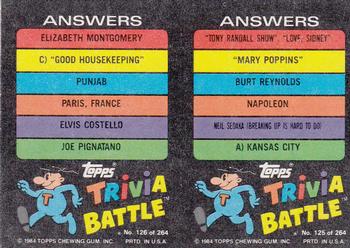 1984 Topps Trivia Battle Game #125 / 126 Card 125 / Card 126 Back
