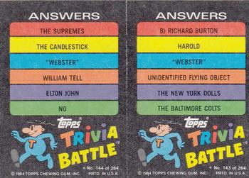 1984 Topps Trivia Battle Game #143 / 144 Card 143 / Card 144 Back