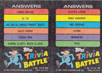 1984 Topps Trivia Battle Game #171 / 172 Card 171 / Card 172 Back