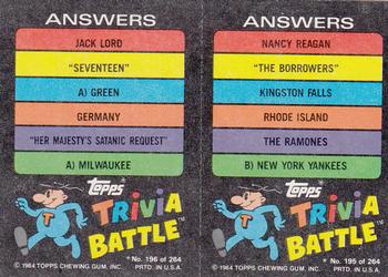 1984 Topps Trivia Battle Game #195 / 196 Card 195 / Card 196 Back