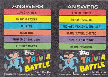 1984 Topps Trivia Battle Game #197 / 198 Card 197 / Card 198 Back