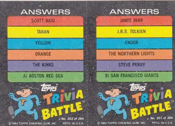 1984 Topps Trivia Battle Game #201 / 202 Card 201 / Card 202 Back