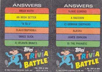 1984 Topps Trivia Battle Game #205 / 206 Card 205 / Card 206 Back