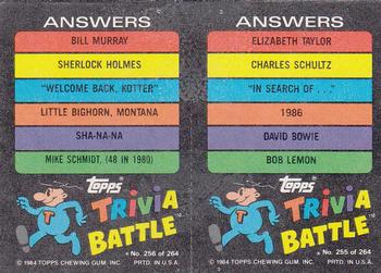 1984 Topps Trivia Battle Game #255 / 256 Card 255 / Card 256 Back