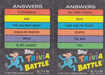 1984 Topps Trivia Battle Game #73 / 74 Card 73 / Card 74 Back