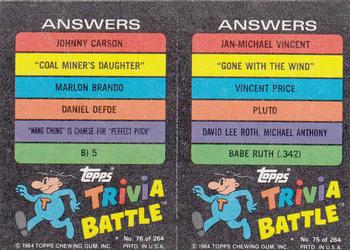 1984 Topps Trivia Battle Game #75 / 76 Card 75 / Card 76 Back