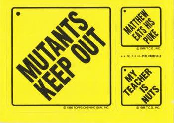 1986 Topps Snotty Signs #3 Mutants Keep Out Front