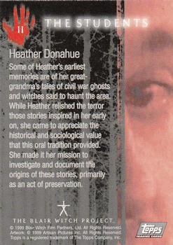 1999 Topps Blair Witch Project #11 Heather Donahue -  The Students Back