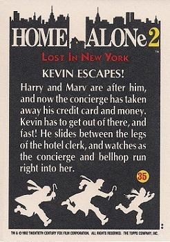 1992 Topps Home Alone 2 #35 Kevin Escapes! Back