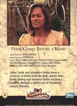 1996 Topps Hercules The Legendary Journeys #36 Pride Comes Before a Brawl Back