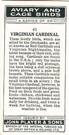 1933 Player's Aviary and Cage Birds #41 Virginian Cardinal Back