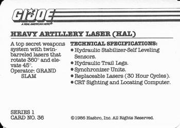 1986 Hasbro G.I. Joe Action Cards #36 Heavy Artilllery Laser (HAL) Back