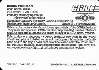 1986 Hasbro G.I. Joe Action Cards #111 Cobra Eel Back