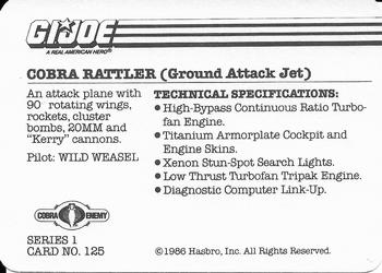 1986 Hasbro G.I. Joe Action Cards #125 Cobra Rattler Back