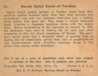 1942 War Gum (R164) #31 Heroic Dutch stand at Tarakan Back