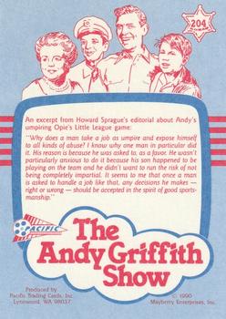 1991 Pacific The Andy Griffith Show Series 2 #204 At the Ballpark Back