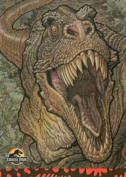 1993 Topps Jurassic Park Gold - Art #1 Terrifying Tyrannosaurs Front