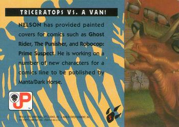 1993 Topps Jurassic Park Gold - Art #5 Triceratops Vs. a Van! Back