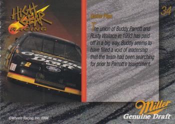 1994 Wheels High Gear Power Pack Team Set Miller Genuine Draft #34 Rusty Wallace / Buddy Parrott Back