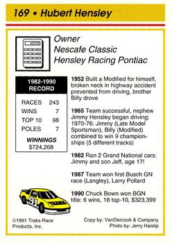 1991 Traks - Glossy #169 Hubert Hensley Back