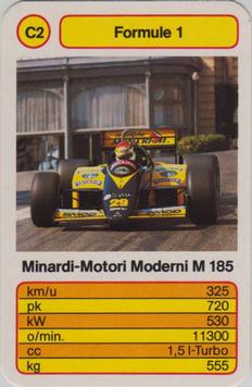 1986 Ace Trump Game Formula 1 - Formule 1 (German) #C2 Minardi-Motori Moderni M185 Front