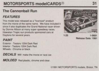 1991 Motorsports Modelcards #31 Donnie Allison Back