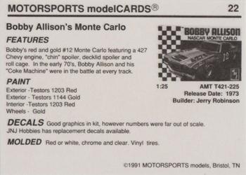 1991 Motorsports Modelcards - Premiere #22 Bobby Allison Back