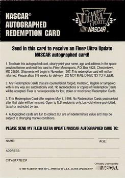 1997 Ultra Update - NASCAR Autographed Redemptions #NNO Ernie Irvan Back