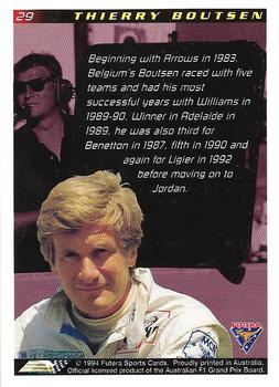 1994 Futera Adelaide F1 Grand Prix #29 Thierry Boutsen Back