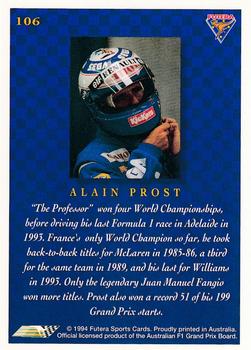 1994 Futera Adelaide F1 Grand Prix #106 Alain Prost Back