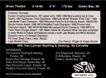 1992 Hot Shots #1517 Brian Thielke Back