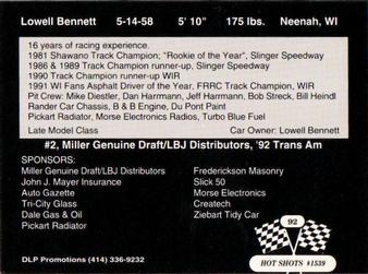 1992 Hot Shots #1539 Lowell Bennett Back