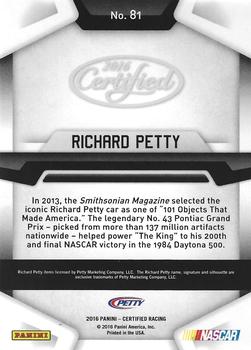 2016 Panini Certified - Mirror Purple #81 Richard Petty Back