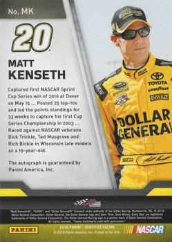 2016 Panini Certified - Certified Signatures Mirror Red #MK Matt Kenseth Back