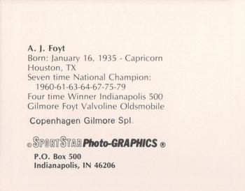 1986 Sportstar Photo-Graphics Racing #NNO A.J. Foyt Back