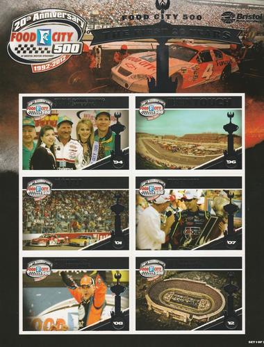 2012 20th Anniversary of Food City 500 at Bristol - Uncut Sheets #1 Cards 1-6 Front