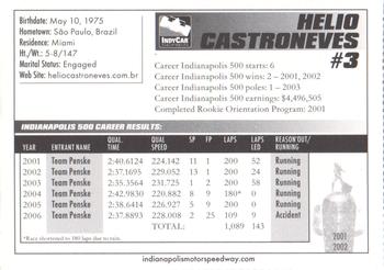 2007 Indianapolis 500 #NNO Helio Castroneves Back