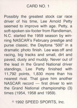 1992 Speed Sports Lee Petty #1 Lee Petty Back
