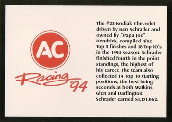 1994 AC Racing 94 Collectable AC Spark Plug/Race Card Sets #NNO Ken Schrader Back