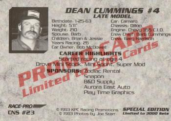 1993 Race-Pro - Promo #CNS #23 Dean Cummings Back