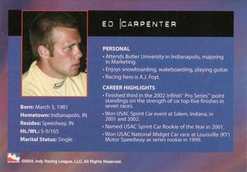 2003 IRL Season Fan Guide #NNO Ed Carpenter Back