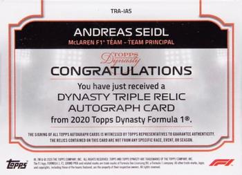 2020 Topps Dynasty Formula 1 - Dynasty Single-Driver Autographed Triple Relic Gold #TRA-IAS Andreas Seidl Back