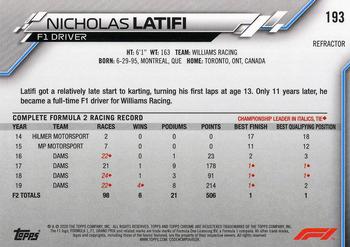 2020 Topps Chrome Formula 1 - Refractor #193 Nicholas Latifi Back