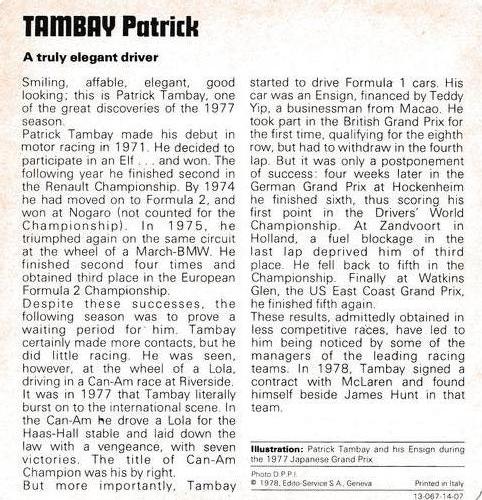 1978-80 Auto Rally Series 14 #13-067-14-07 Patrick Tambay Back