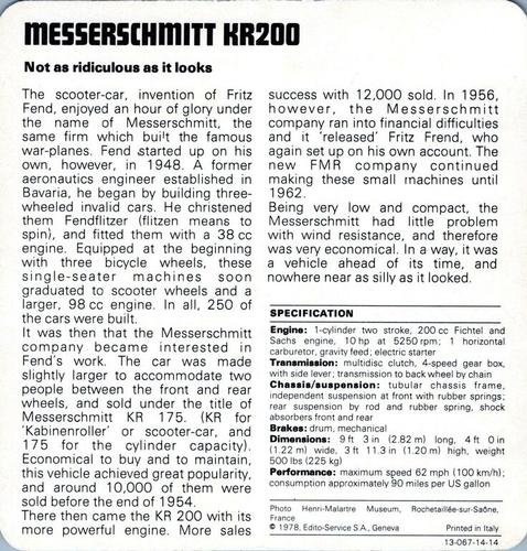 1978-80 Auto Rally Series 14 #13-067-14-14 Messerschmitt KR200 Back
