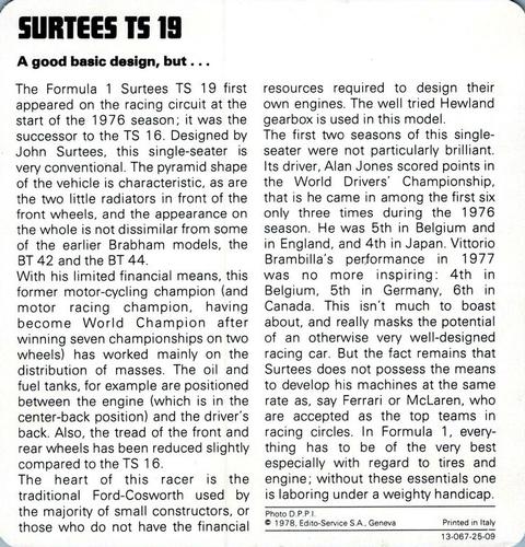 1978-80 Auto Rally Series 25 #13-067-25-09 Surtees TS 19 Back