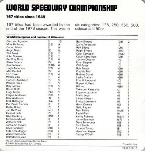 1978-80 Auto Rally Series 58 #13-067-58-10 World Speedway Championship Back