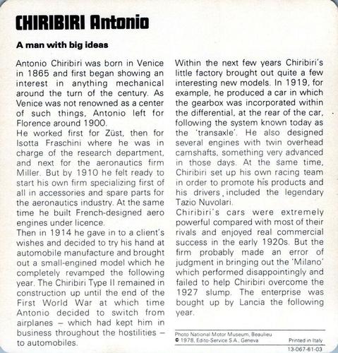 1978-80 Auto Rally Series 61 #13-067-61-03 Antonio Chiribiri Back